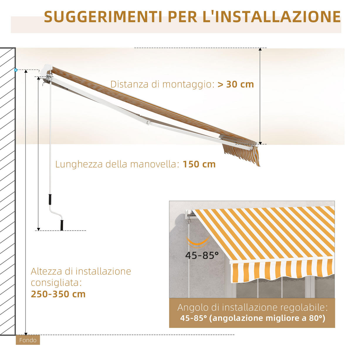 MARKISE DE-13907 manuell 295/245 cm, Winkel 45°-85° Orange - Orange, Metall (245/1/295cm) - ComfortXL