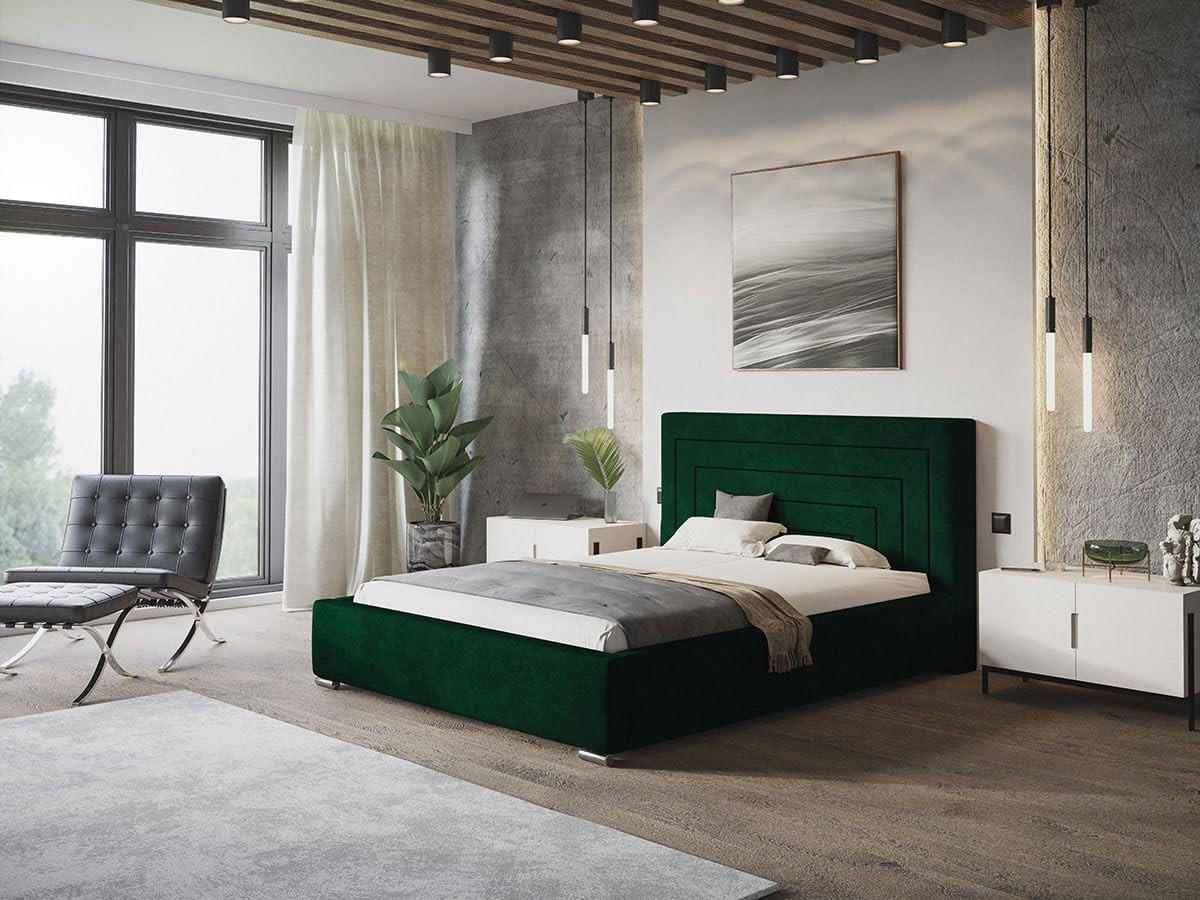 POLSTERBETT Nizza mit Kopfteil, 160x200 cm, Doppelbett mit Bettkasten und Lattenrost aus Holz, Velourstoff Grün - Grün, Holz/Textil (160/200cm) - Alpi-Möbel