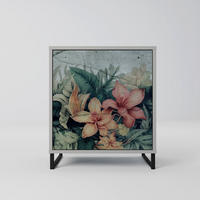 SIDEBOARD HEAVENLY BLOOM, Grau, 57,5x42x67,5 cm, Schwarze Metall-Rahmenfüße - Multicolor/Schwarz, Holzwerkstoff/Metall (57.5/67.5/42cm) - SpaceRebels