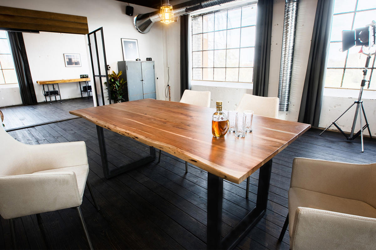 ESSTISCH LORE Holz Akazie - Schwarz/Naturfarben, Holz/Metall (240/100/76cm) - KAWOLA