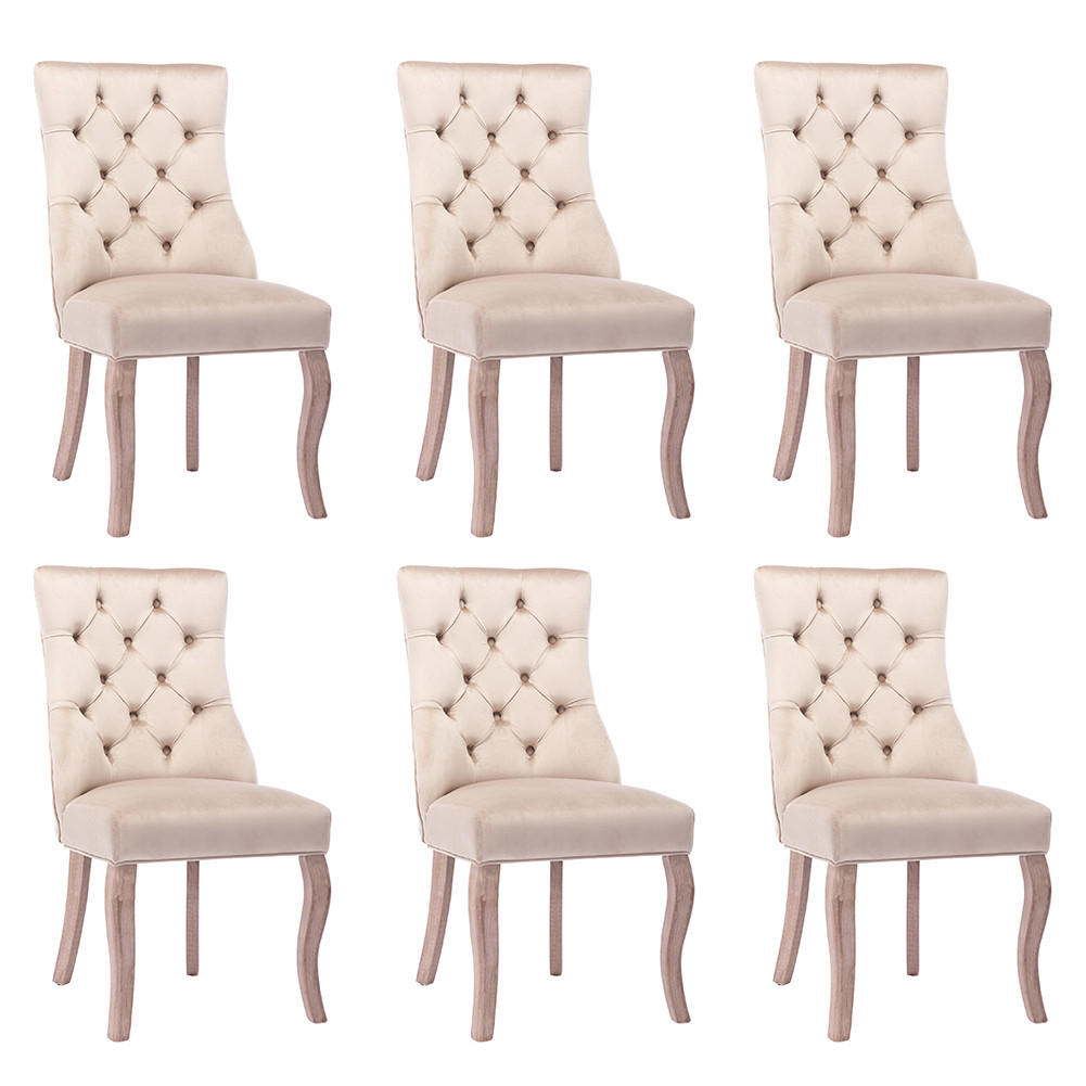 STUHL-SET 6 Stück in Beige Samt - Beige, Holz/Fell (47/97/51cm) - KOMHTOM