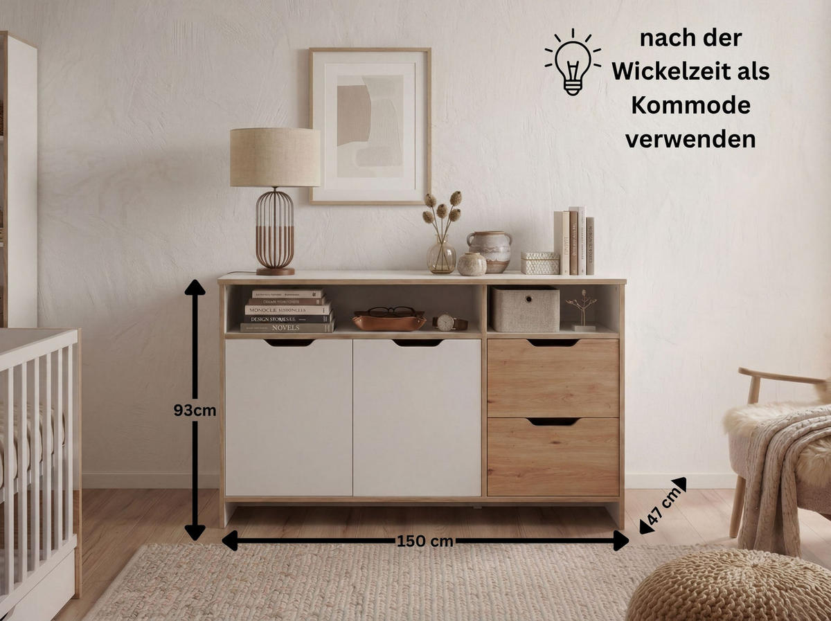 XXL-WICKELKOMMODE Maxim 150/101/79 cm Soft-Close - Weiß/Eiche Artisan, Keramik/Holzwerkstoff (150/101/79cm) - arthur berndt