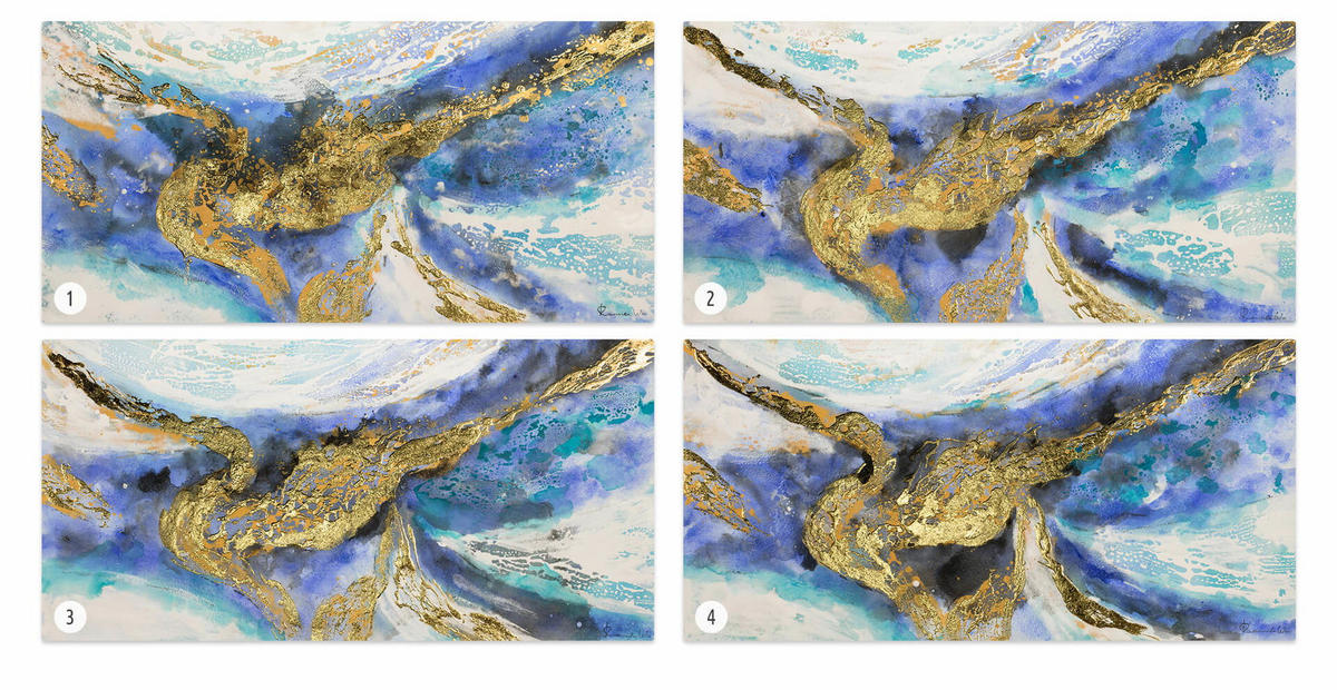 ACRYLBILD HANDGEMALT 120/60 cm - Blau/Goldfarben, Holz/Textil (1.68/60cm) - KUNSTLOFT