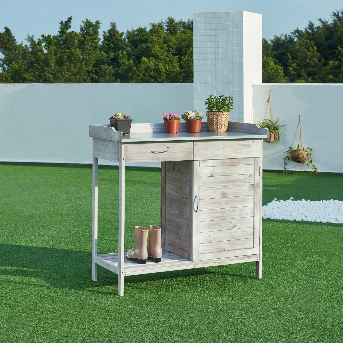 PFLANZTISCH Aliano - Grau, Holz/Metall (48/98/94cm) - casa.pro