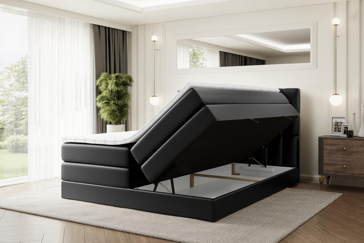 BOXSPRINGBETT MIAMI KING - 160x200 - H3/H4 - Schwarz Hochglanz - Schwarz Hochglanz, Holzwerkstoff (160/200cm) - ALTDECOR