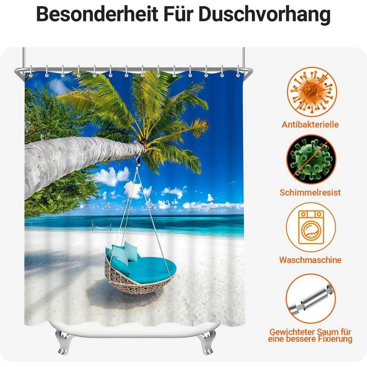 DUSCHVORHANG Strand 180 x 200 cm Polyester Wasserabweisend Waschbar - Multicolor, Textil (180/200cm)