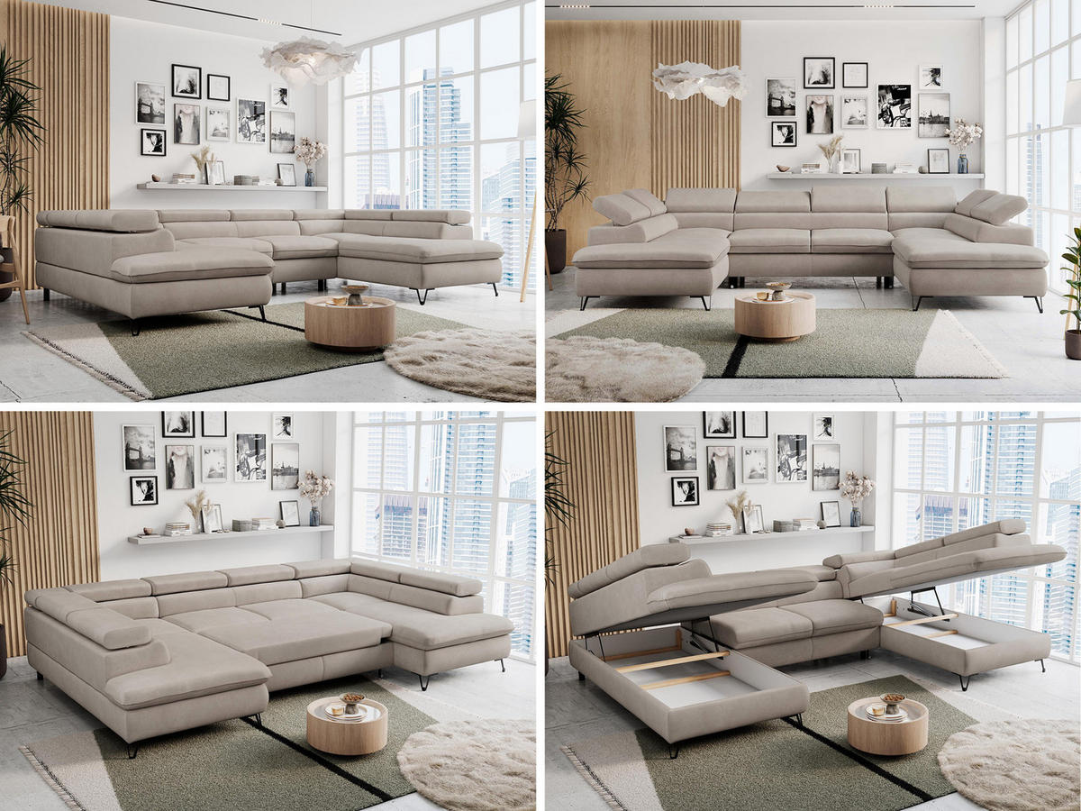 WOHNLANDSCHAFT PETER U Samt Beige - Beige/Schwarz, Textil/Metall (346/76/208cm) - MKS