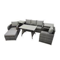 GARTENMÖBEL SET mit COUCHTISCH Polyrattan Dunkelgrau 6-Sitzer - Dunkelgrau/Grau, Glas/Kunststoff - Fimous