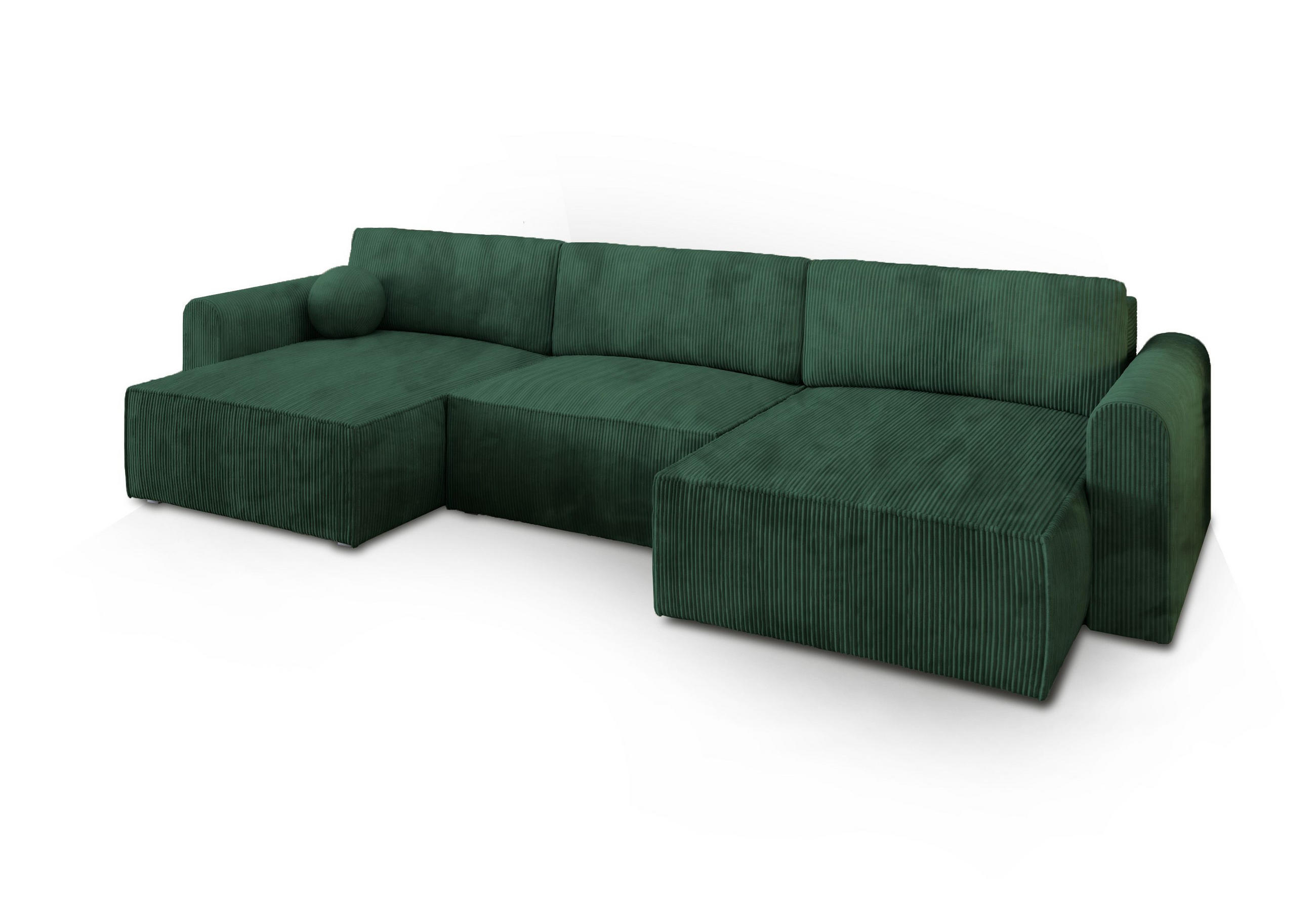 WOHNLANDSCHAFT FENTO P Grün Kordstoff mit Schlaffunktion - Grün, Holz (347/90/148cm) - MASSENO