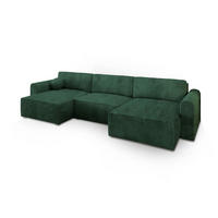 WOHNLANDSCHAFT FENTO P Grün Kordstoff mit Schlaffunktion - Grün, Holz (347/90/148cm) - MASSENO