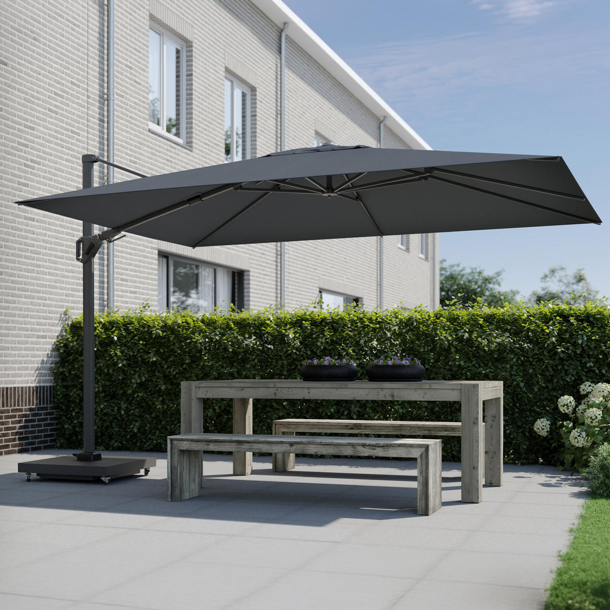 AMPELSCHIRM rechteckig 2.6 x 3.5. m Challenger T² Premium 360° kippbar schwarz/anthrazit - Schwarz, Metall (350/260cm) - Platinum