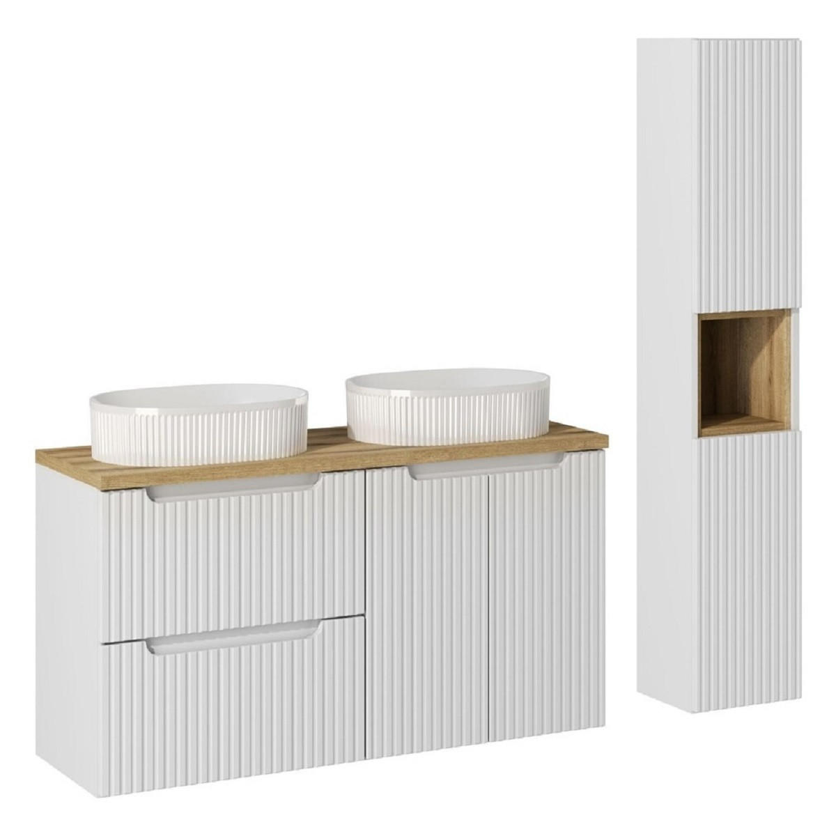 BADMÖBEL-SET 7 Teile - Nova White N BM24 - in Weiß/Evoke Oak - Eiche Wotan/Weiß, Holz (120/140/40cm)