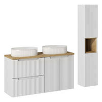 BADMÖBEL-SET 7 Teile - Nova White N BM24 - in Weiß/Evoke Oak - Eiche Wotan/Weiß, Holz (120/140/40cm)