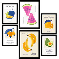POSTER Set Mit 6 Lebensmittel Und Ernährungs Bunte Früchte Natur Und Ernährungs Für Innenarchitektur A3 & A4 Schwarzer Rahmen - Schwarz, Papier (29/3cm) - Nacnic