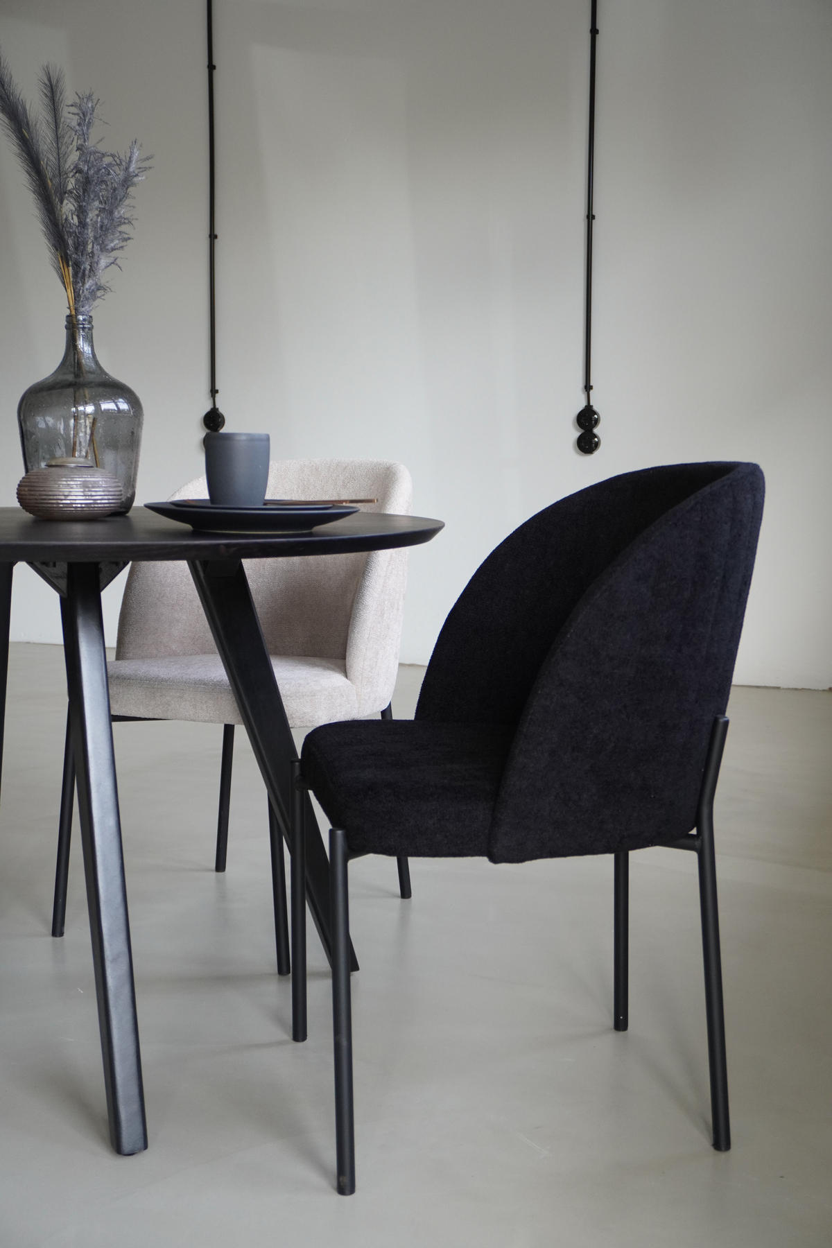 STUHL Kris bouclé schwarz - Schwarz, Textil/Metall (53/84/53cm) - INKA furniture