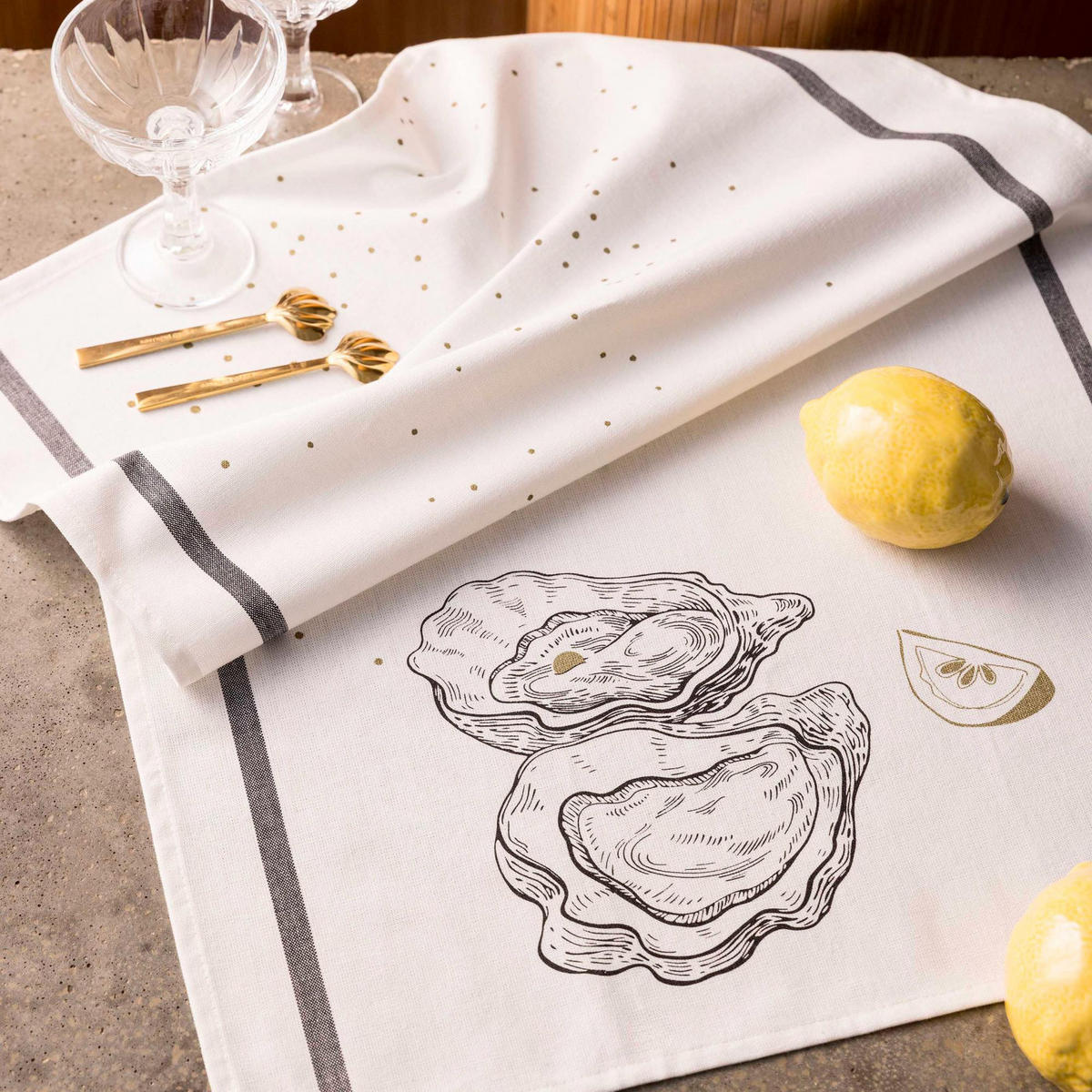 KÜCHENTUCH Huîtres et Citron weiß 50 x 70 cm - Weiß, Textil (50/70cm)