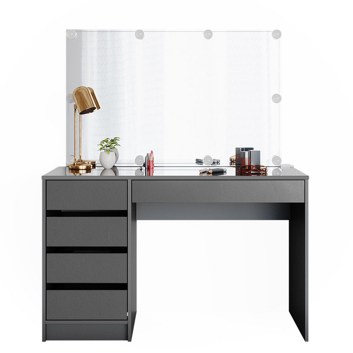 SCHMINKTISCH Sherry Anthrazit 120 cm mit LED Beleuchtung - Anthrazit, Holzwerkstoff (120/75/55cm) - Vicco