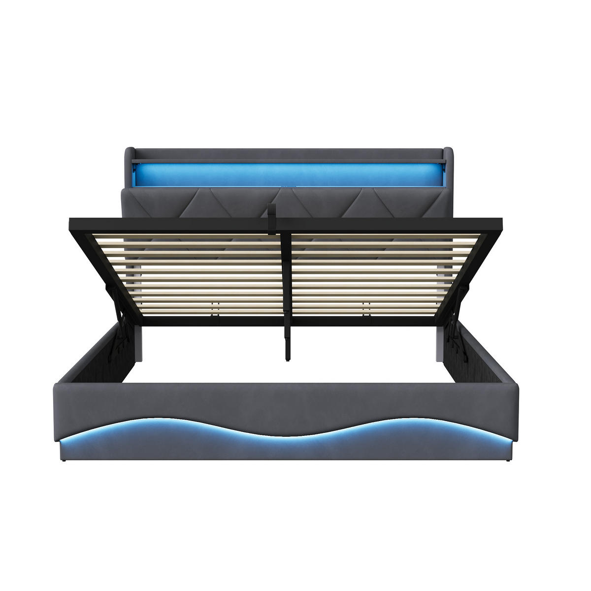 POLSTERBETT 160/200 cm Grau mit hydraulischem Stauraum, LED & USBund Lattenrost - Grau, Metall (160/200cm) - EuroLiving