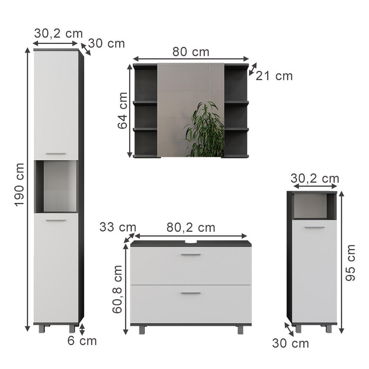 KOUPELNOVÝ NÁBYTEK Ilias Antracitová/bílá - bílá/antracitová, kompozitní dřevo (80.2/60.8/33cm) - Vicco