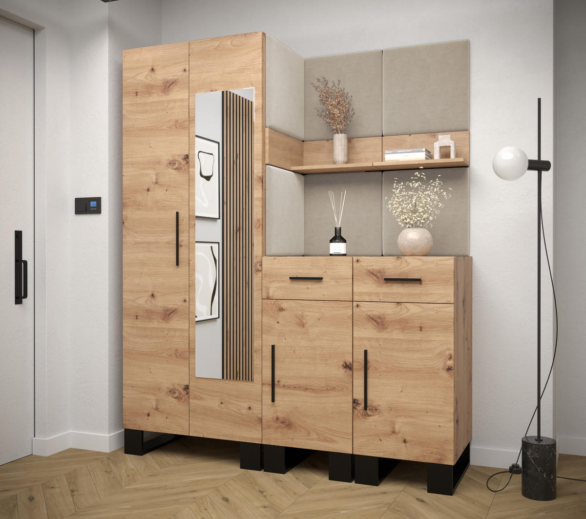 GARDEROBEN-SET 196/158/45,6 - Creme/Schwarz, Holz/Kunststoff (158/196/45.6cm) - Abiks Möbel