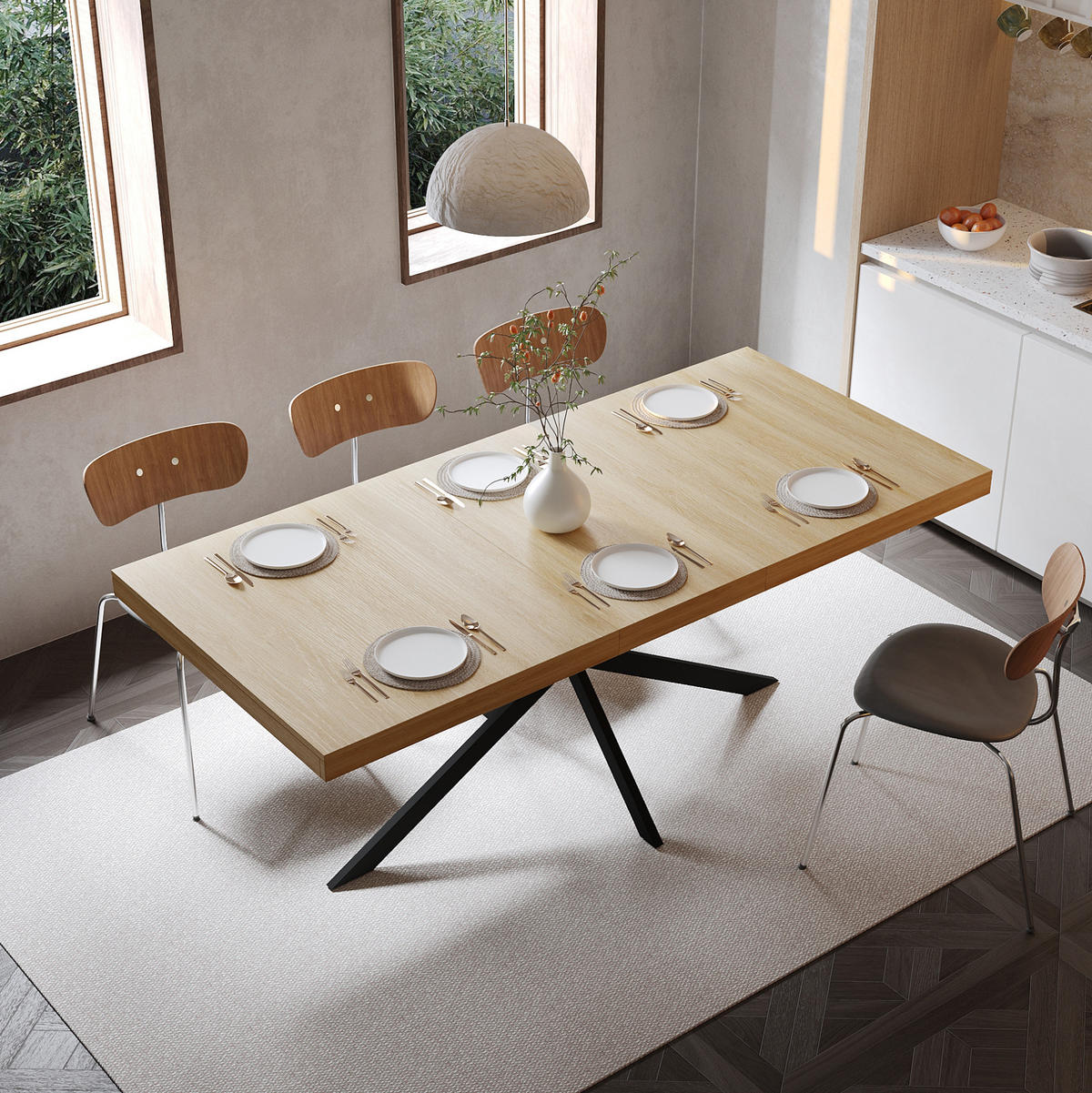 ESSTISCH ausziehbar 140-180 x 80 cm mit Stauraum MDF Metall Natur - Braun, Metall (160/80/76cm) - Meubliv
