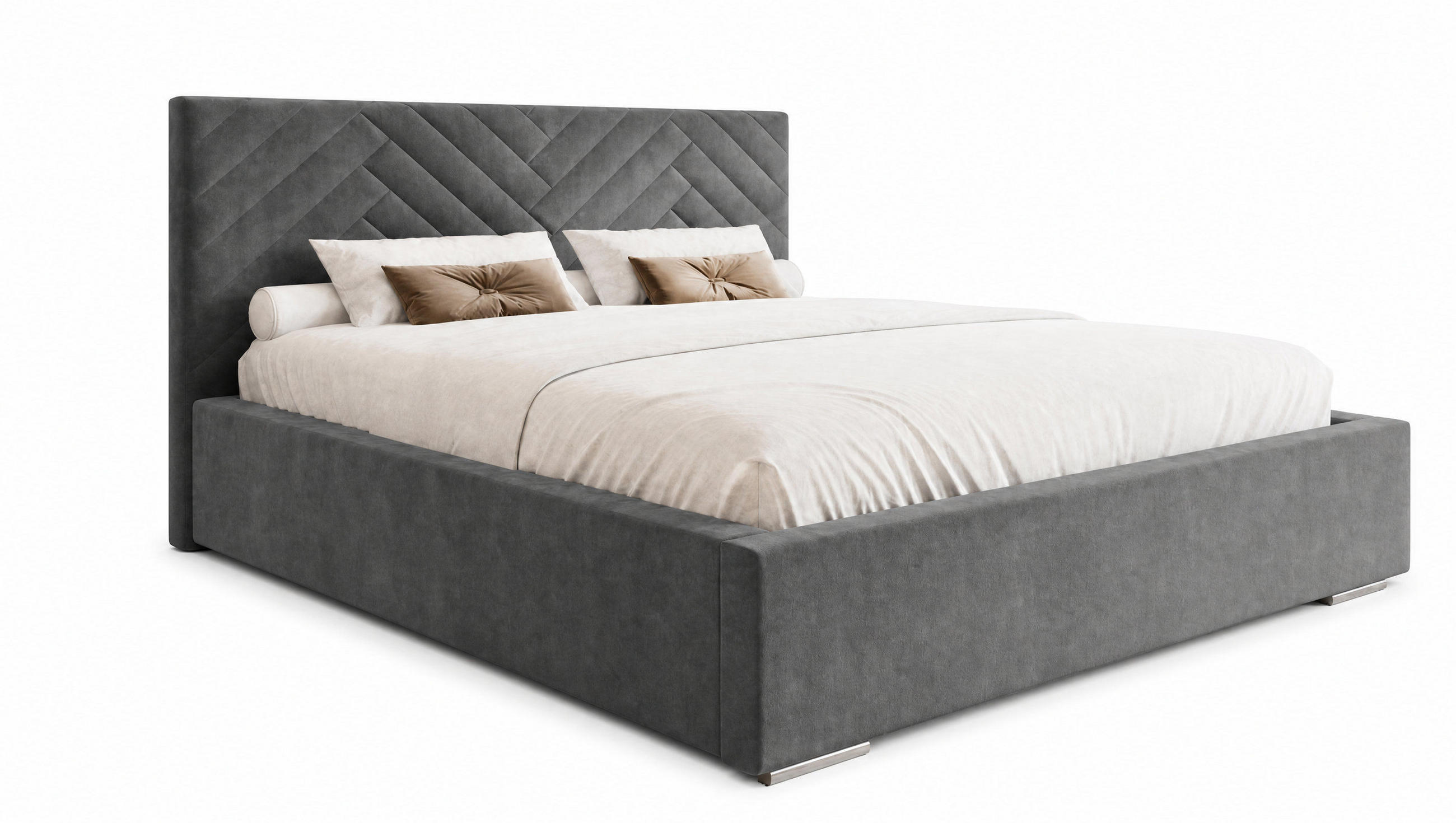 POLSTERBETT 200x200 cm AURA, Doppelbett mit Bettkasten und Lattenrost aus Holz, Velourstoff: Dunkelgrau - Dunkelgrau, Holz/Kunststoff (200/200cm) - Marpur