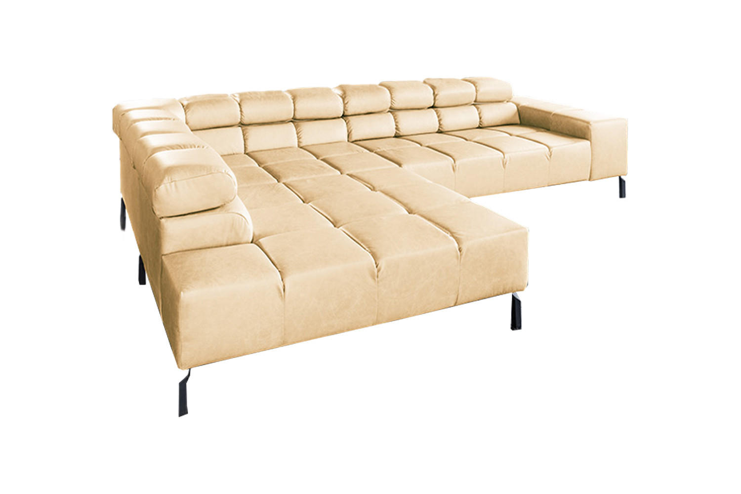 ECKSOFA NELSON Beige Leder Relaxfunktion - Beige/Schwarz, Leder/Metall (321/216cm) - KAWOLA
