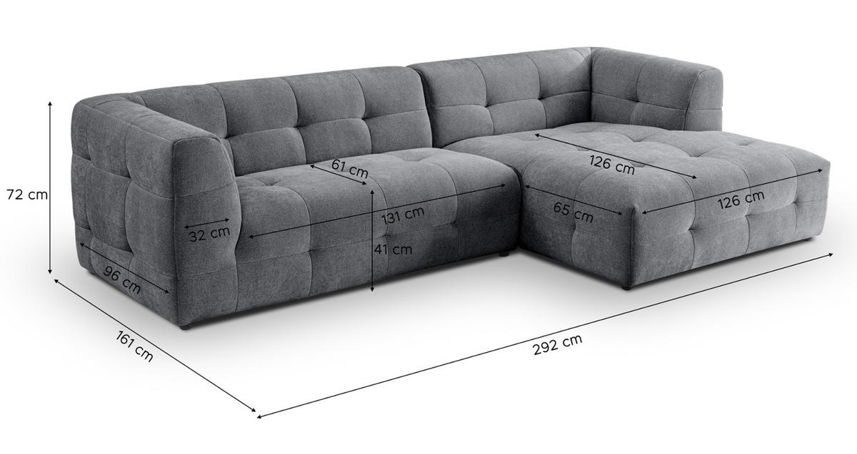 SOFA grau Webstoff 292 x 161 cm, Ecksofa 5-Sitzer, L-Sofa Ottomane rechts - Grau, Holz/Textil (292/161cm) - Inn.Furn