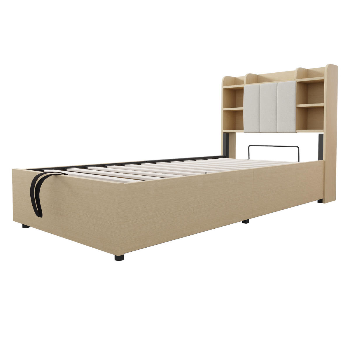 JUGENDBETT 90/200 cm in Natur mit Bettkasten, Regal und USB - Naturfarben, Holzwerkstoff (90/200cm) - CHICFURN
