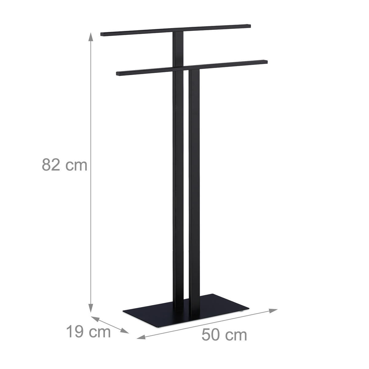 HANDTUCHSTÄNDER Schwarz 2-Stangen Eisen - Schwarz, Metall (50/82/19cm) - Relaxdays