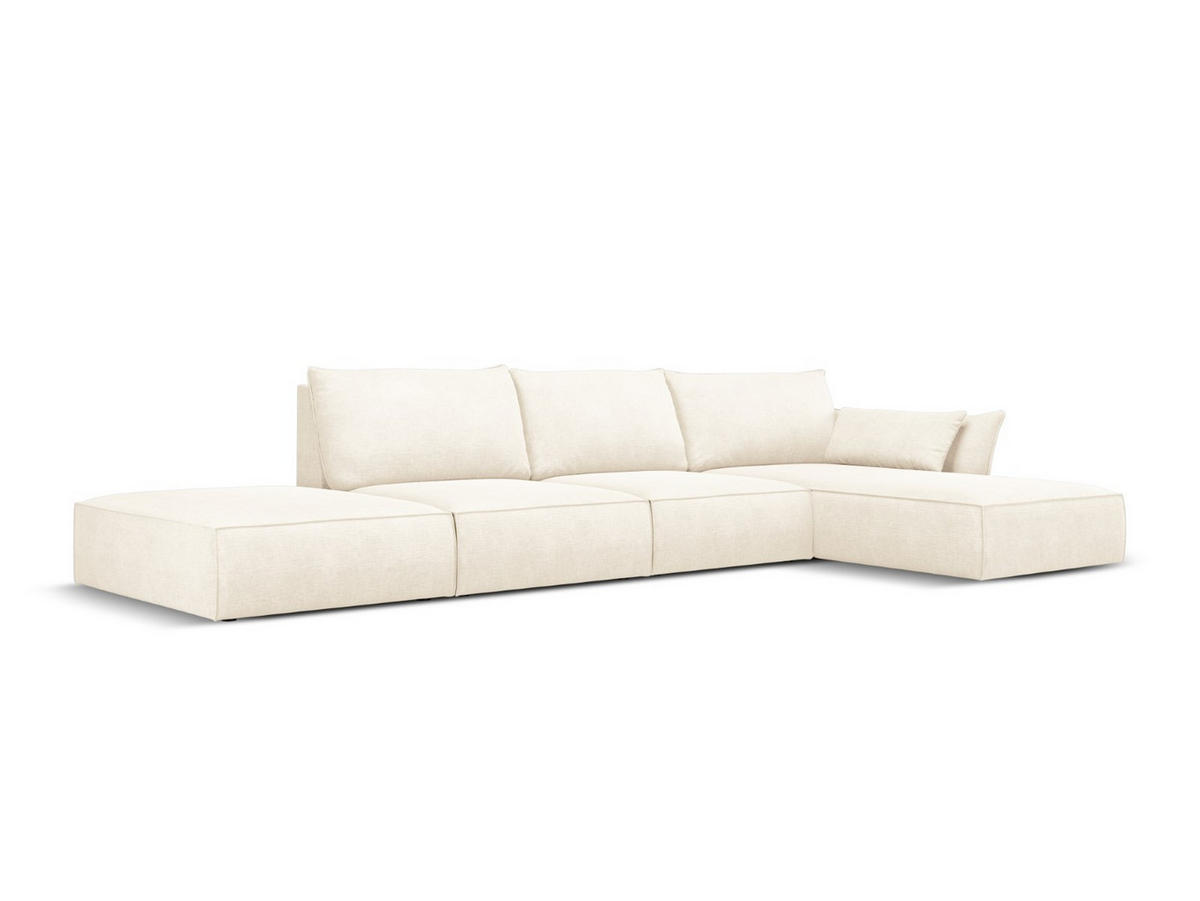 ECKSOFA rechts Kaelle aus Chenille-Stoff leichtes beige 5 Sitzplätze - Creme, Textil (171/364cm) - Micadoni