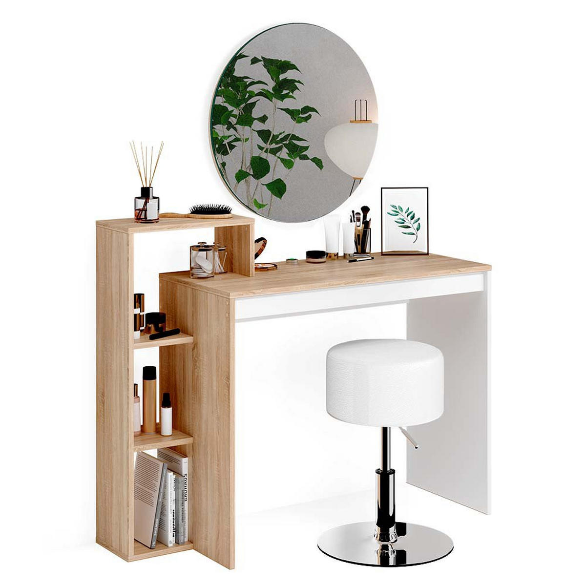 SCHMINKTISCH Leo Sonoma 100 cm mit Spiegel und Hocker - Sonoma Eiche, Holzwerkstoff (100/90/40cm) - Vicco