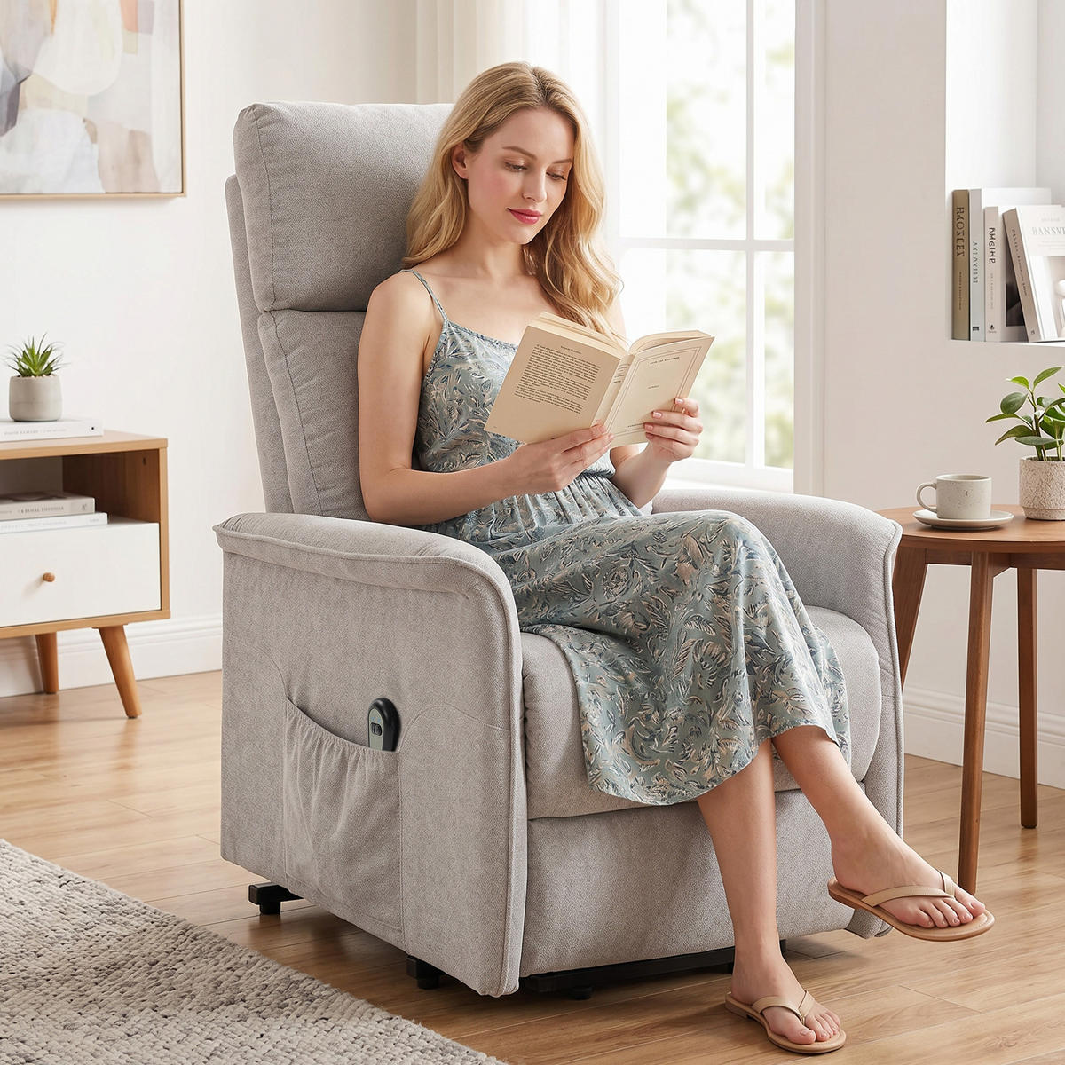 RELAXSESSEL,ELEKTRISCH Chenille Federkernkissen verstellbare Lehne,grau - Grau, Textil (69/106/91cm) - Vallsero