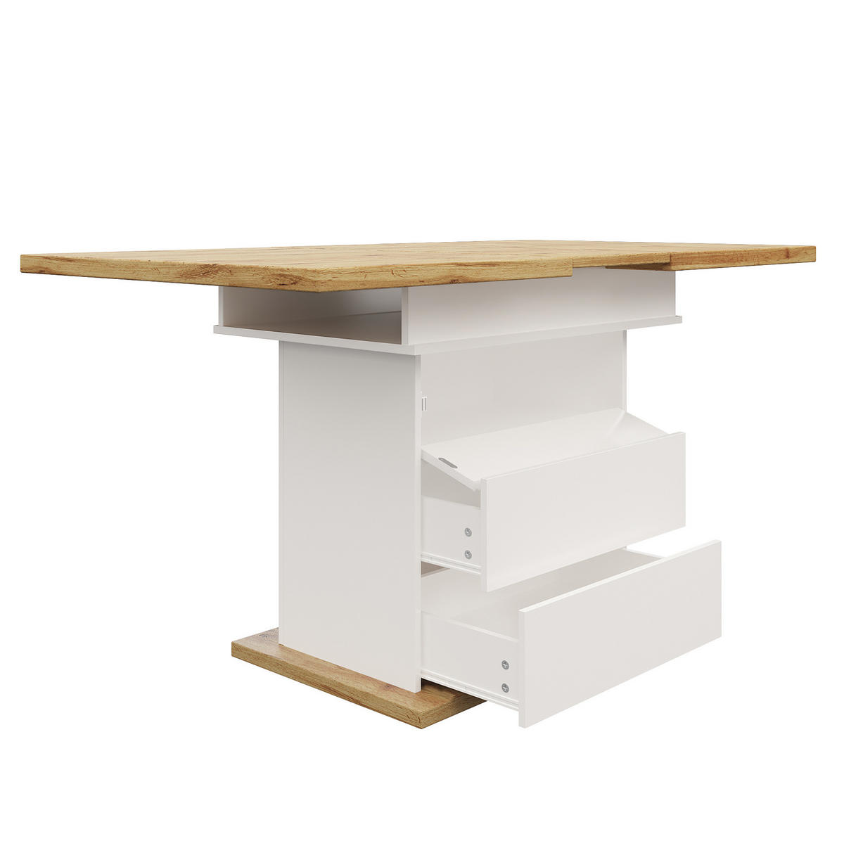 ESSTISCH 110-140/80/75 cm Weiß/Natur aus MDF mit Stauraum - Weiß, Holzwerkstoff (140/80/75cm) - OKMYHOME