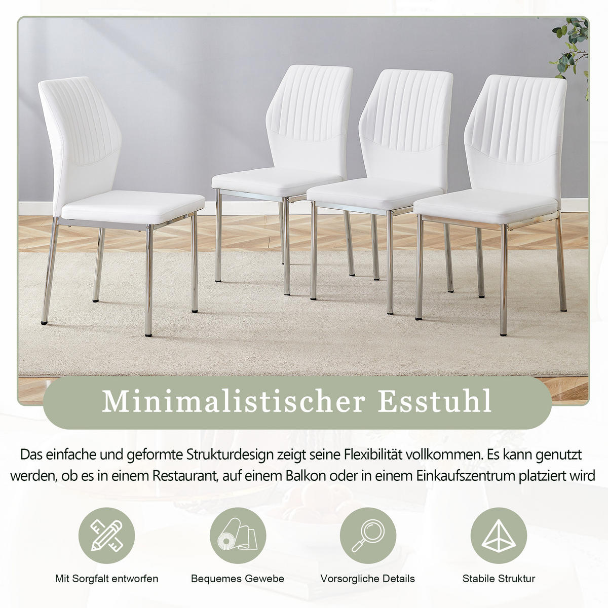 STUHL-SET DE-36577 4 Stück mit PU-Bezug und Metallbeinen Weiß - Weiß, Metall (42.6/93/43cm) - ComfortXL