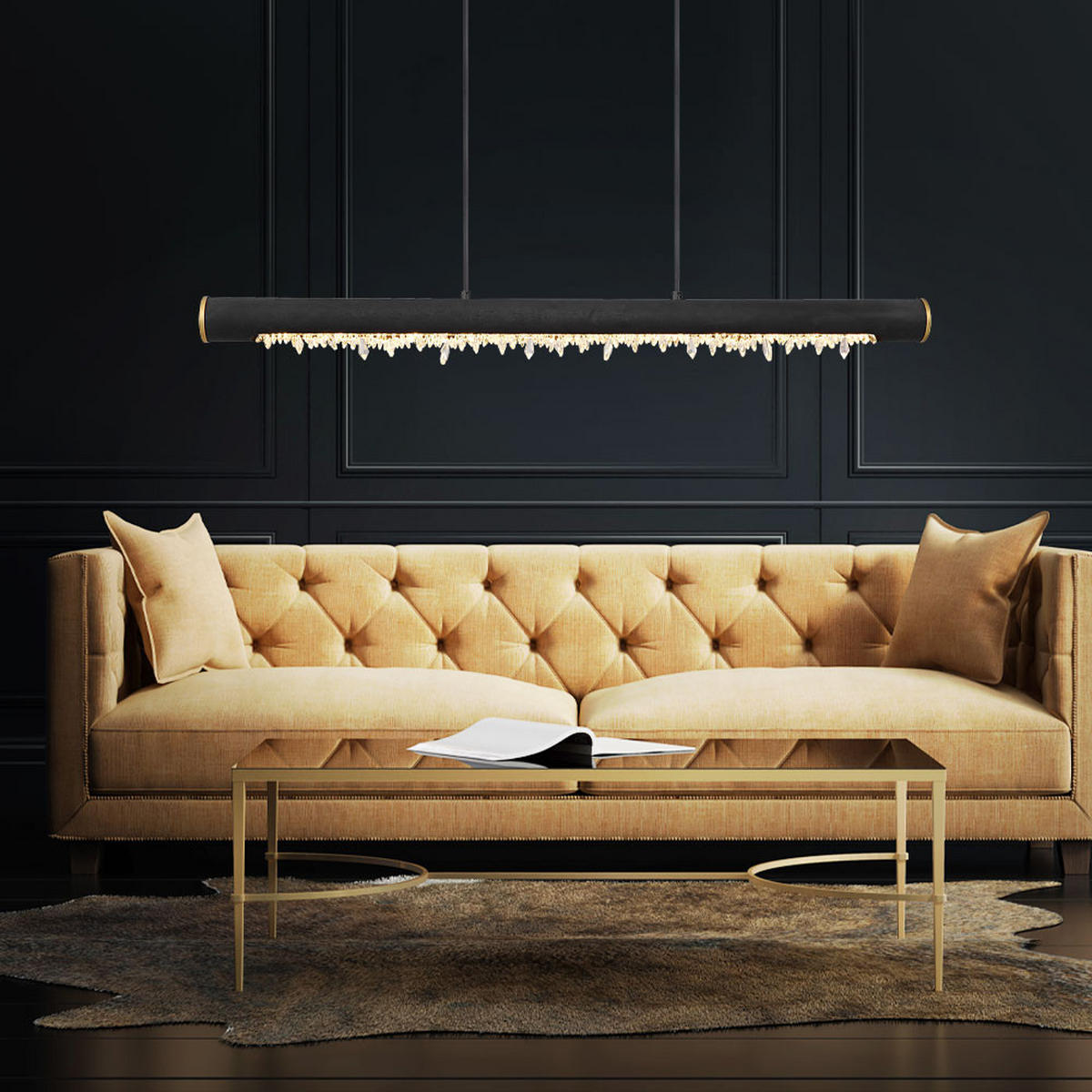 LED HÄNGELEUCHTE FELICITAS Schwarz Holz - Schwarz, Holz (100/8/150cm) - Globo Lighting