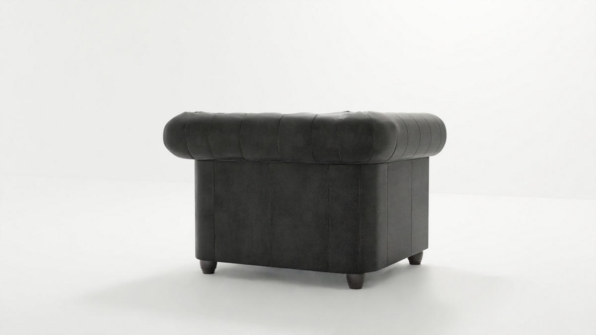 CHESTERFIELD-SESSEL Flux Anthrazit Microfaser Vintageoptik - Anthrazit/Braun, Holz/Textil (94/72/86cm) - S-Style Möbel