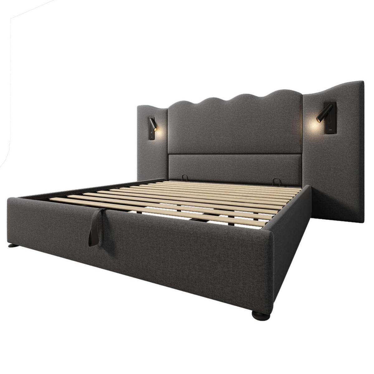 POLSTERBETT 180x200 cm in Grau mit Stauraum, Leselampe und USB-C-Anschlüssen - Grau, Textil (180/200cm) - IVMEU