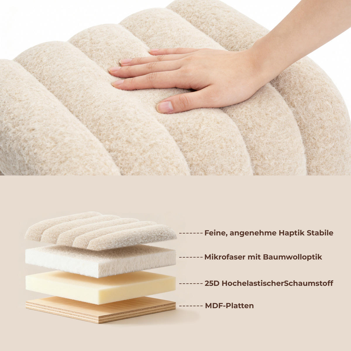 HOCKER Bogenform Beige - Creme, Holzwerkstoff/Textil (39.5/46/39cm) - Hometopia