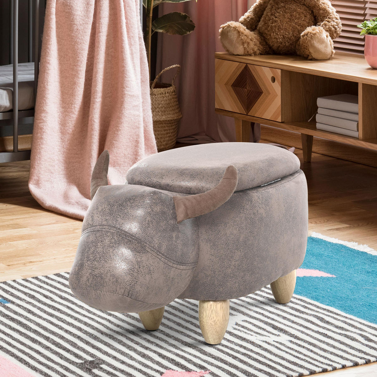 POUF DE-16365 mit Stauraum und Tierkopf-Design Braun - Braun, Textil (35/36/62cm) - ComfortXL