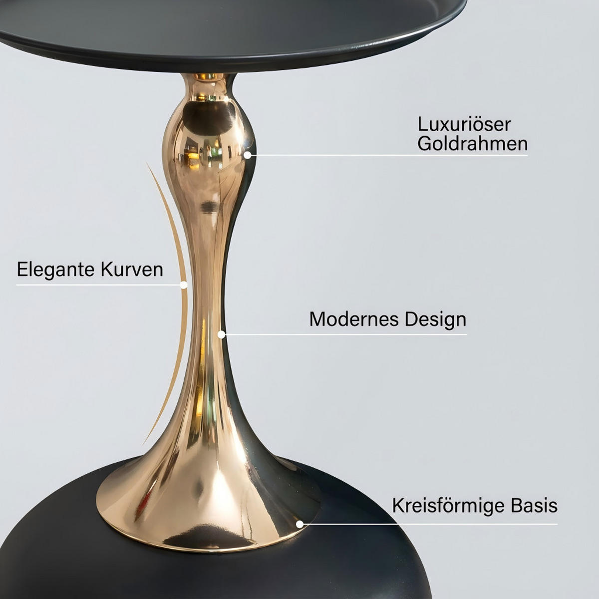 BEISTELLTISCH in Schwarz Runder Wohnzimmer für Wohnzimmer / Zuhause / Büro - Goldfarben/Schwarz, Metall (38/38/54cm) - STILVORA