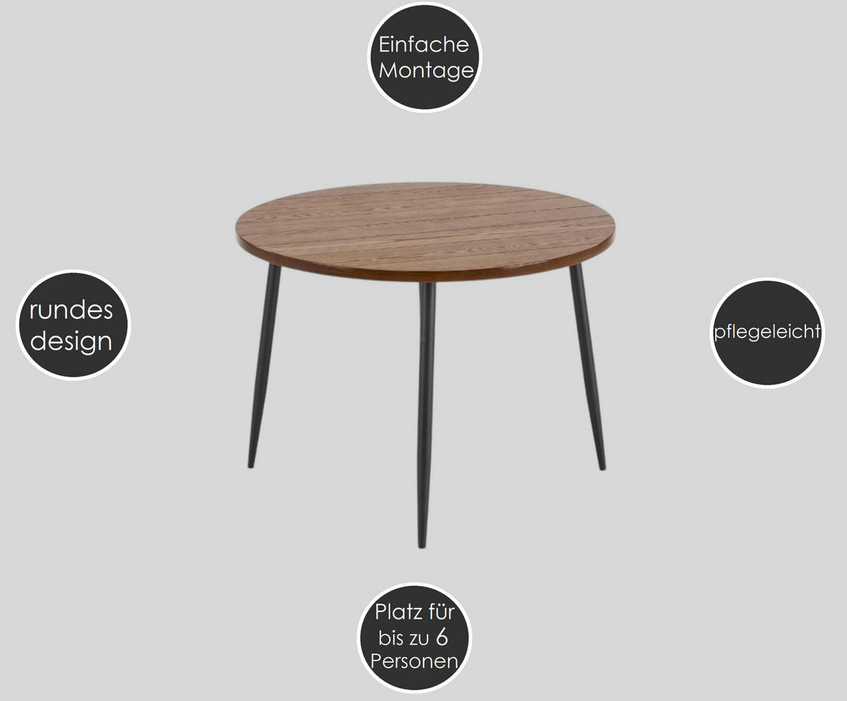 ESSTISCH rund Nussbaum Schwarz 105x75cm - Nussbaumfarben/Schwarz, Holzwerkstoff (105/105/75cm) - designimpex