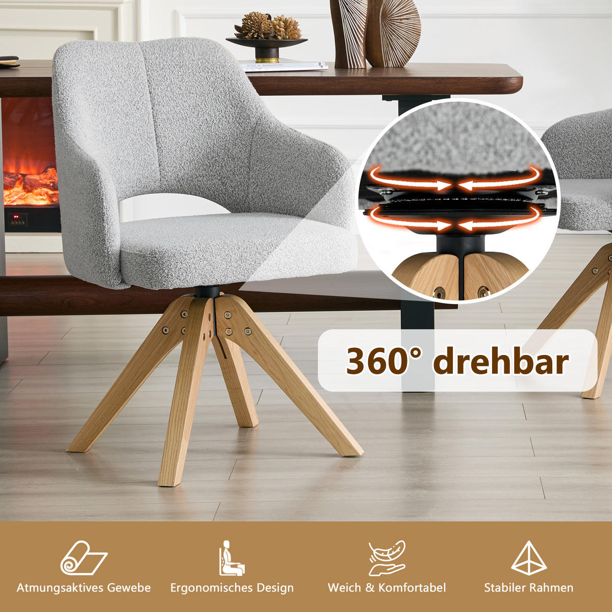 ARMLEHNSTUHL-SET DE-36630 2 Stück mit Stoffbezug und Massivholzbeinen Hellgrau - Hellgrau, Holz (48/85/45cm) - ComfortXL
