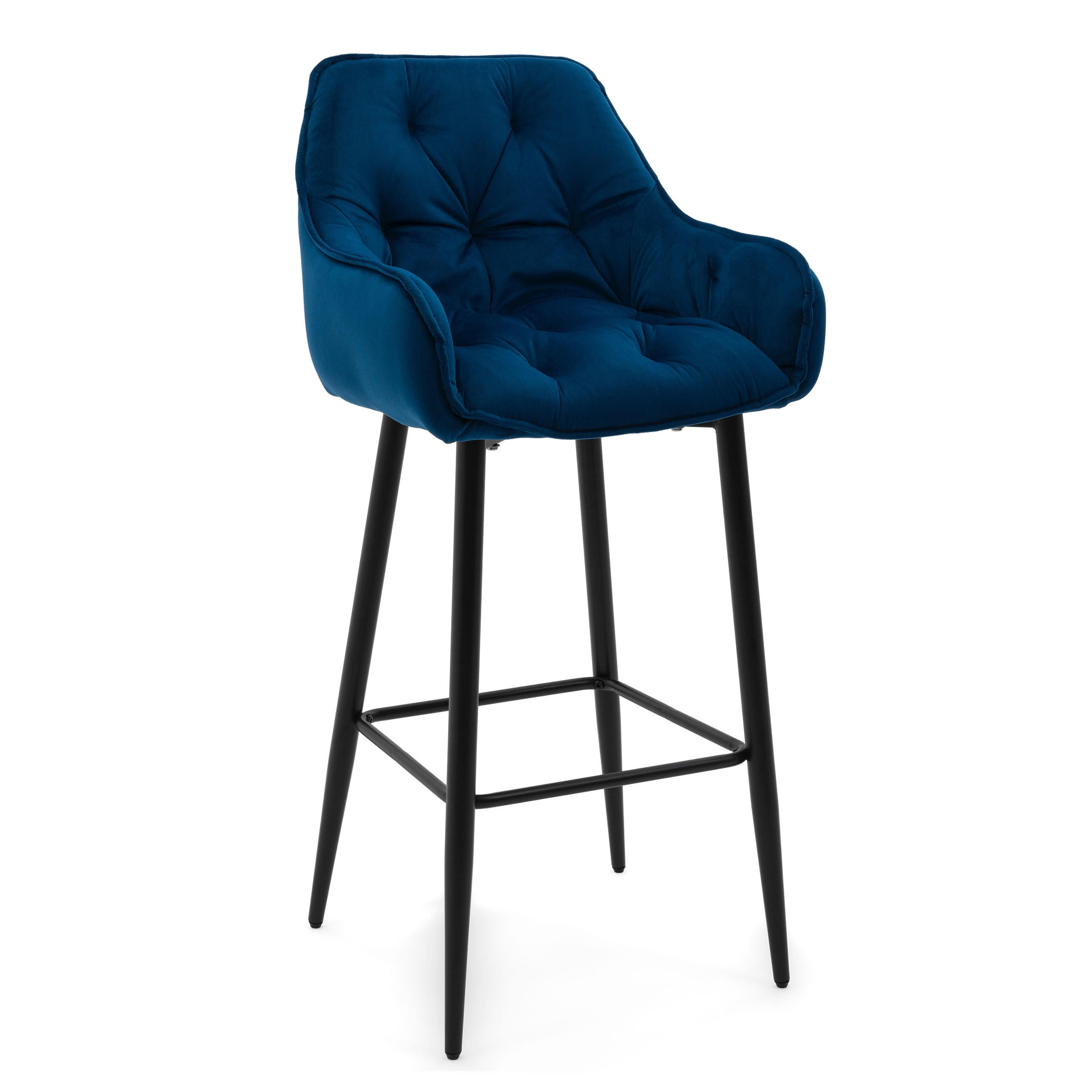 BARHOCKER SIENA gepolstert mit Steppung - dunkelblau - Samt Velours - Schwarz/Dunkelblau, Metall (53/107/52cm) - NEW HOME