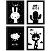 POSTER Set mit 4 von Kaninchen, Giraffe, Kaktus und Wolke A4 Rahmenlos - Klar, Papier (29.7/3cm) - Nacnic