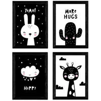 POSTER Set mit 4 von Kaninchen, Giraffe, Kaktus und Wolke A3 Rahmenlos - Klar, Papier (29.7/3cm) - Nacnic