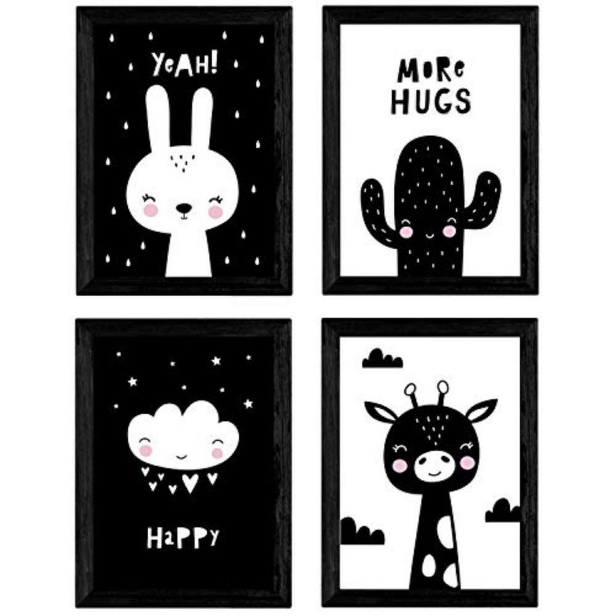 POSTER Set mit 4 von Kaninchen, Giraffe, Kaktus und Wolke A3 Rahmenlos - Klar, Papier (29.7/3cm) - Nacnic