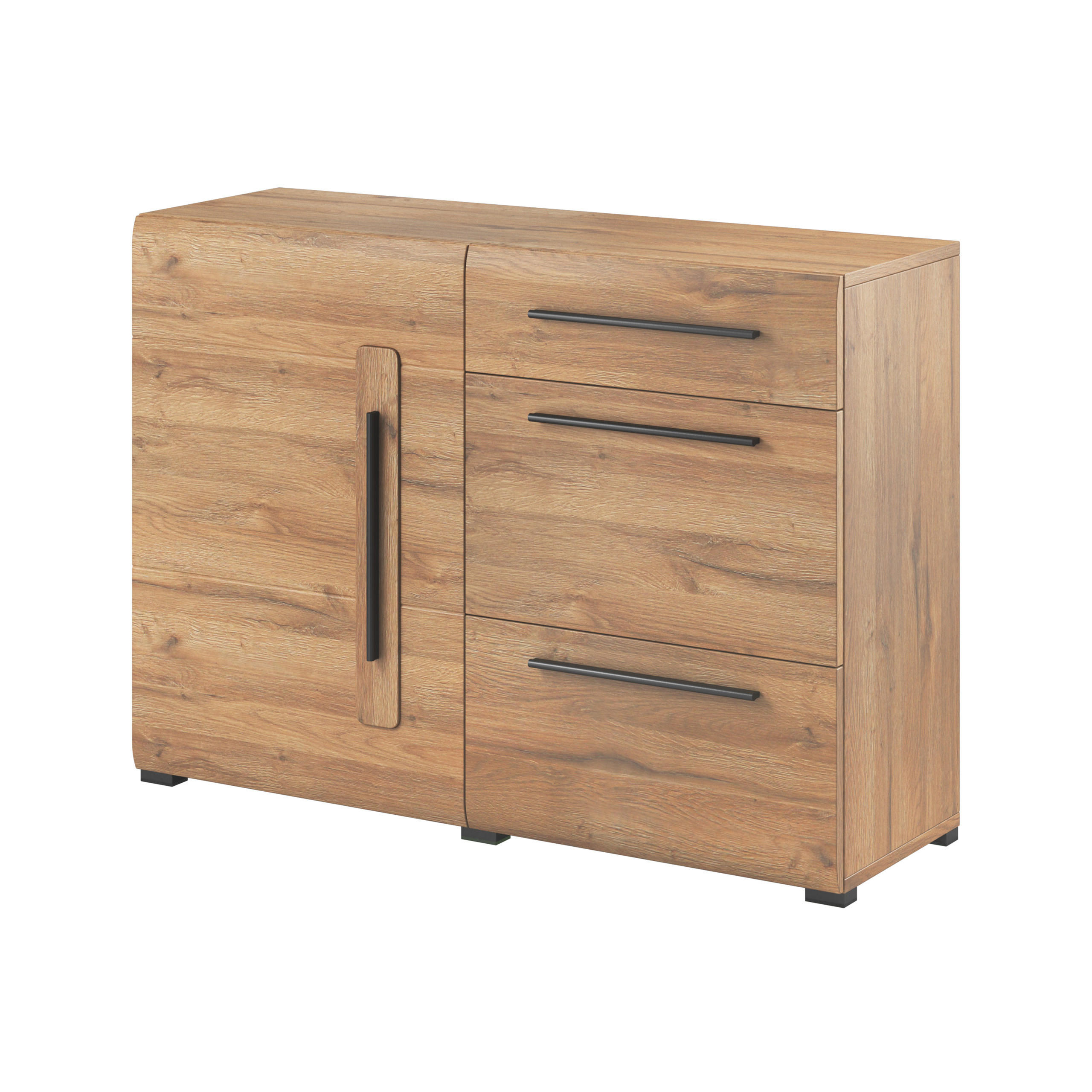 KOMMODE TULLIA 120/86/39 cm mit 3 Schubladen und 1 Türen Eichefarben - Eichefarben, Holzwerkstoff (120/86/39cm) - MASSENO