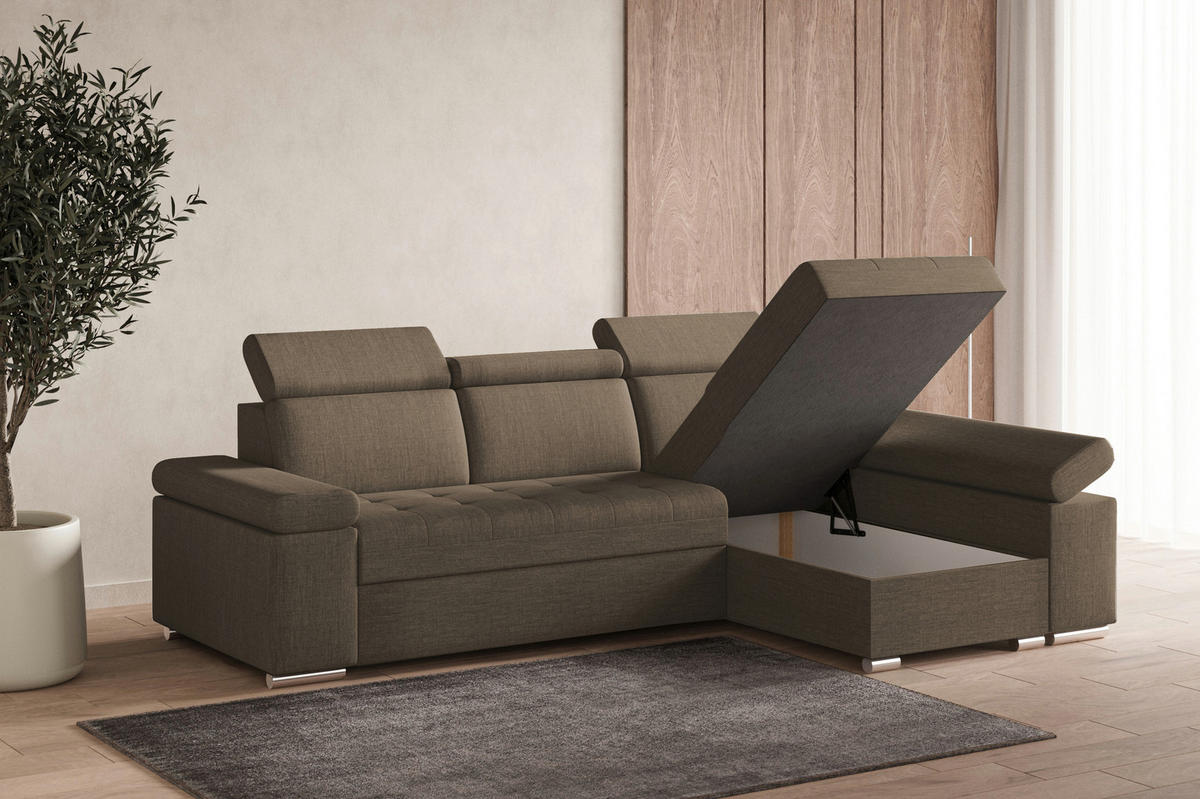 ECKSOFA mit Schlaffunktion Luka L Twist 06 - Braun - Rechts - Silberfarben/Braun, Holzwerkstoff (260/168cm) - Möblo