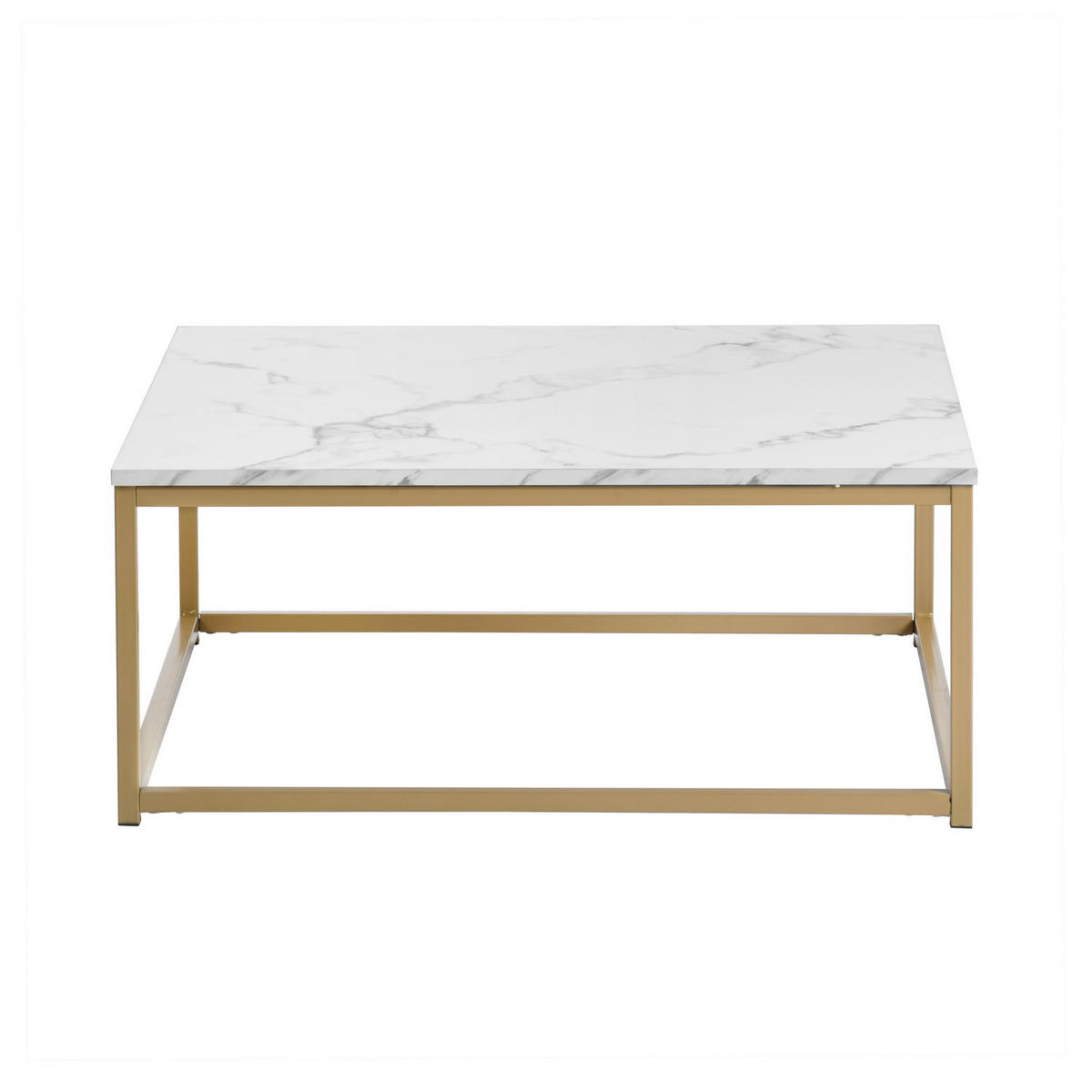 COUCHTISCH quadratisch Marmorimitation goldener Stahlrahmen - Schwarz/Weiß, Holz/Metall (80/80/34cm) - Urban Meuble